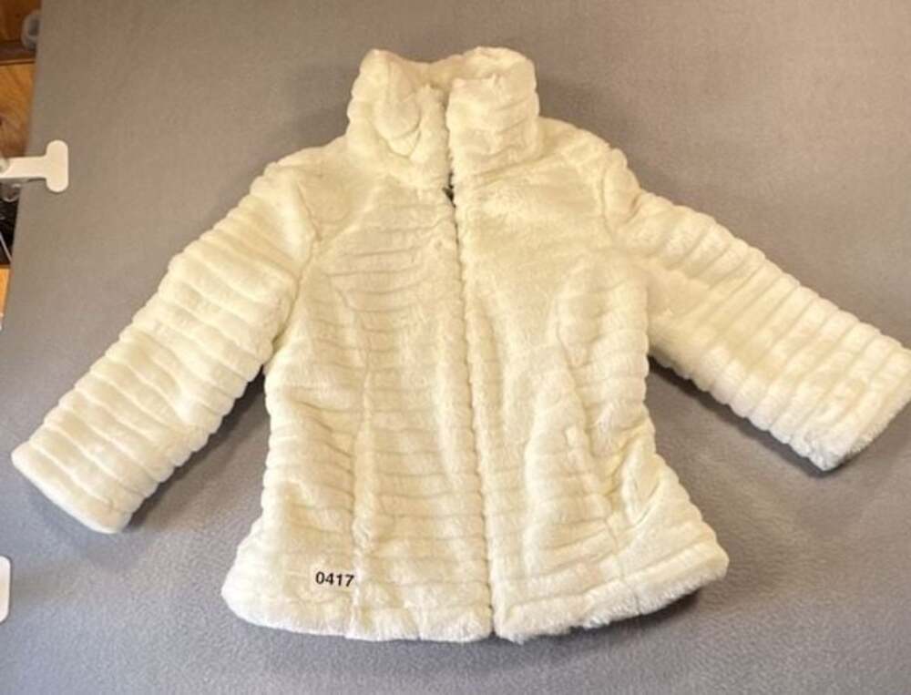 Guess White Grooved Faux Fur Zip Up Jacket with Leopard Lining Size S